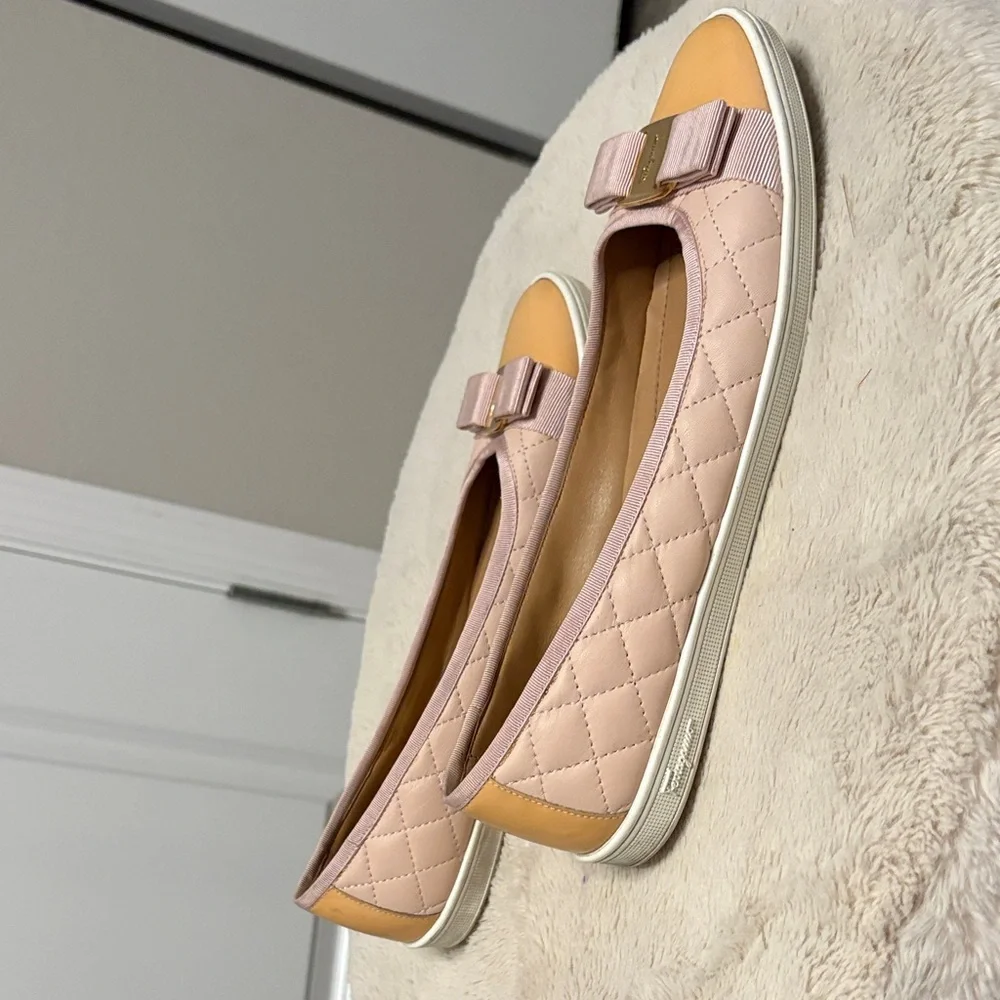Salvatore Ferragamo Blush and Beige Quilted Flats - Picture 5 of 6
